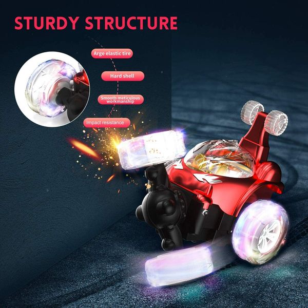 Remote Control Car RC Stunt Car Invincible 360°Rolling Twister with Colorful Lights & Music Switch Boys and Girls (Red)