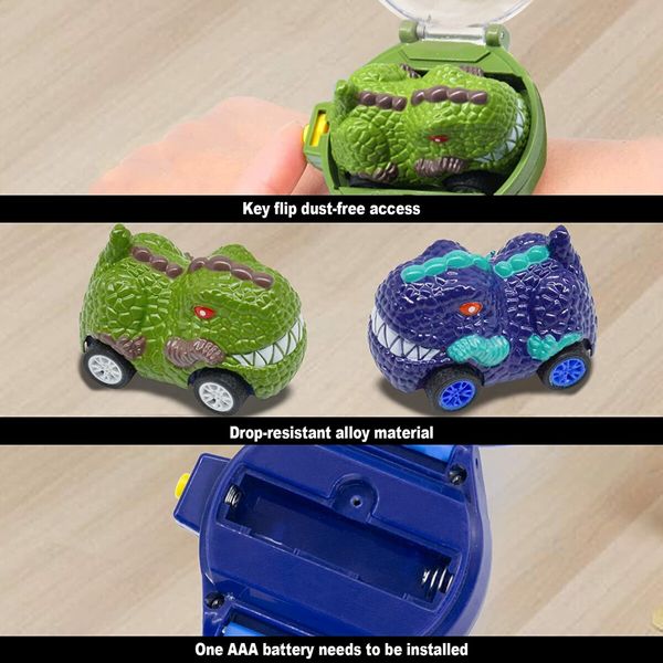 Dinosaur Mini Watch Remote Control Car Toy 2.4 GHz Wrist Hobby with USB Charging Toys Gift (Green)