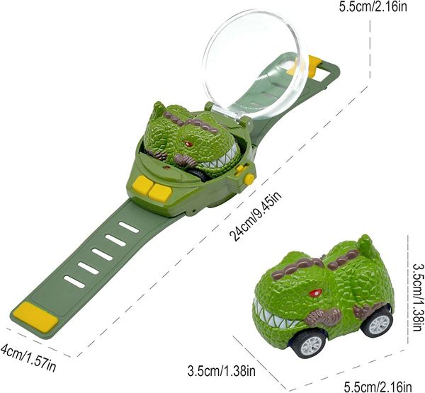 Dinosaur Mini Watch Remote Control Car Toy 2.4 GHz Wrist Hobby with USB Charging Toys Gift (Green)