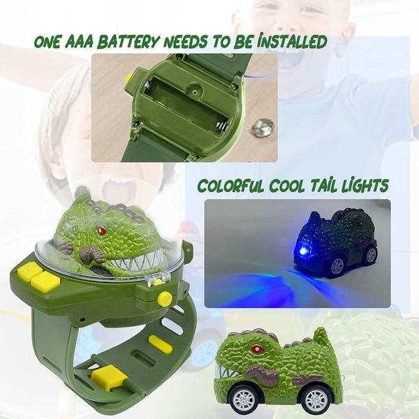 Dinosaur Mini Watch Remote Control Car Toy 2.4 GHz Wrist Hobby with USB Charging Toys Gift (Green)