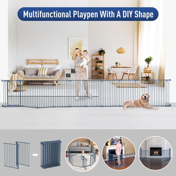 Pet Dog Playpen Safety Gate Kids Activity Centre Puppy Enclosure Pen Stair Barrier Fence Fireplace Guard Outdoor Indoor 10 Panels