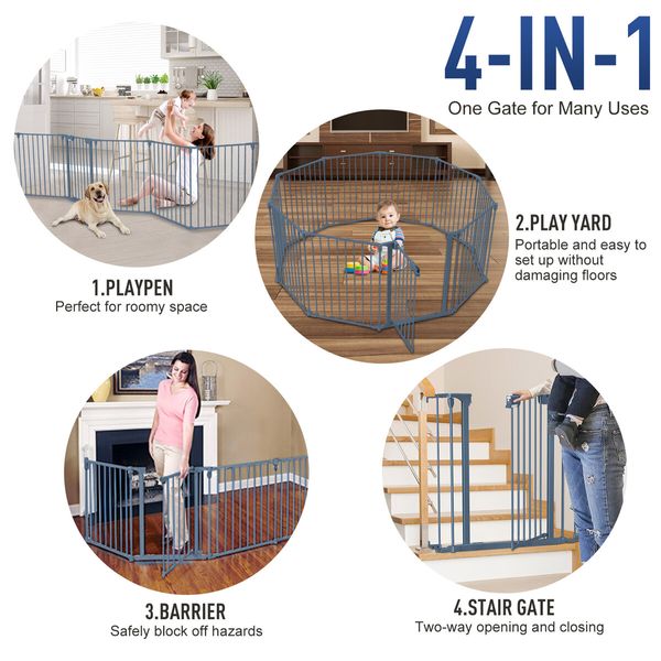 Pet Dog Playpen Safety Gate Kids Activity Centre Puppy Enclosure Pen Stair Barrier Fence Fireplace Guard Outdoor Indoor 10 Panels