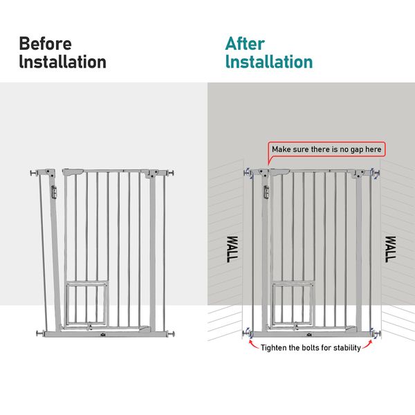 Safety Pet Gate Dog Security Guard Adjustable Kids Safe Fence Barrier for Stairs w/ Walk Through Door 96cm Grey