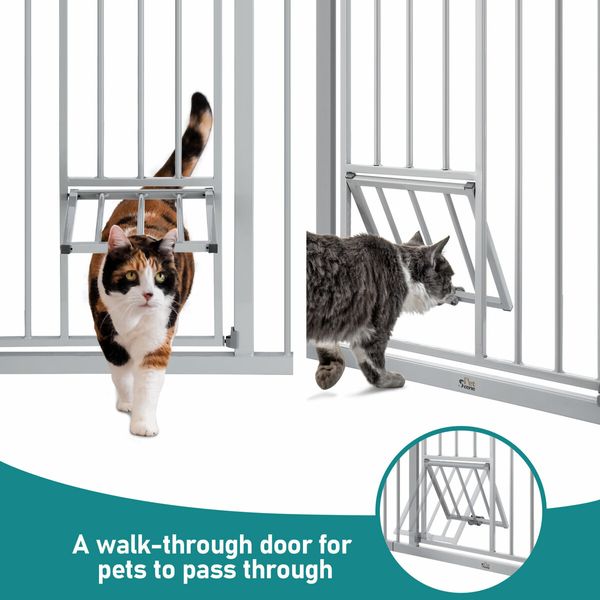 Safety Pet Gate Dog Security Guard Adjustable Kids Safe Fence Barrier for Stairs w/ Walk Through Door 96cm Grey