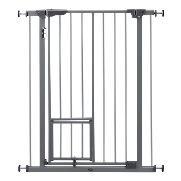 Safety Pet Gate Dog Security Guard Adjustable Kids Safe Fence Barrier for Stairs w/ Walk Through Door 96cm Grey