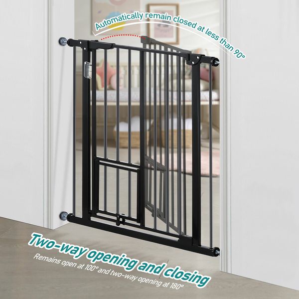 Safety Dog Pet Gate Adjustable Kids Security Safe Fence Barrier Guard for Stairs With Walk Through Door 96cm Black