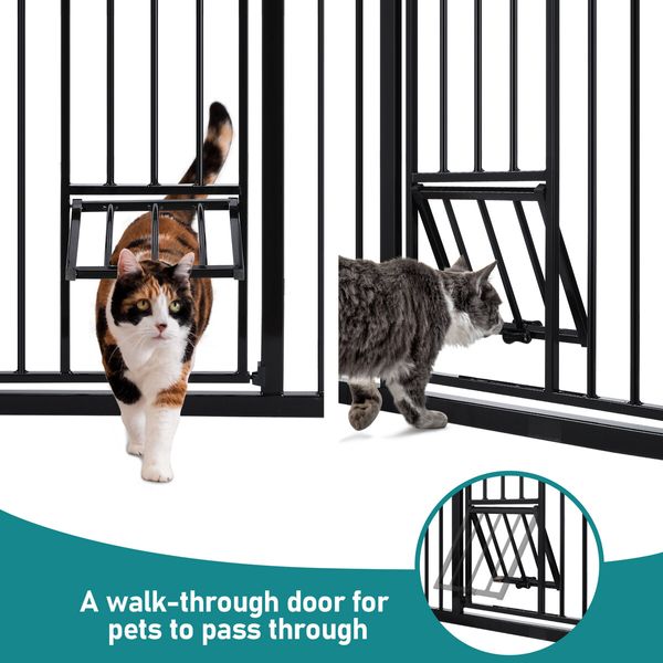 Safety Dog Pet Gate Adjustable Kids Security Safe Fence Barrier Guard for Stairs With Walk Through Door 96cm Black