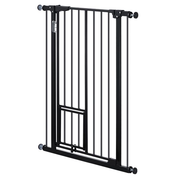 Safety Dog Pet Gate Adjustable Kids Security Safe Fence Barrier Guard for Stairs With Walk Through Door 96cm Black