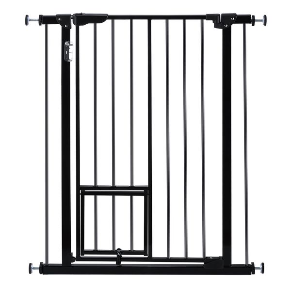 Safety Dog Pet Gate Adjustable Kids Security Safe Fence Barrier Guard for Stairs With Walk Through Door 96cm Black