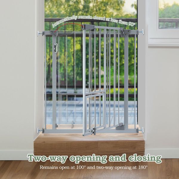 Dog Safety Gate Pet Barrier Kids Safe Fence Security Guard for Stairs Adjustable w/ Walk Through Door 77cm Grey