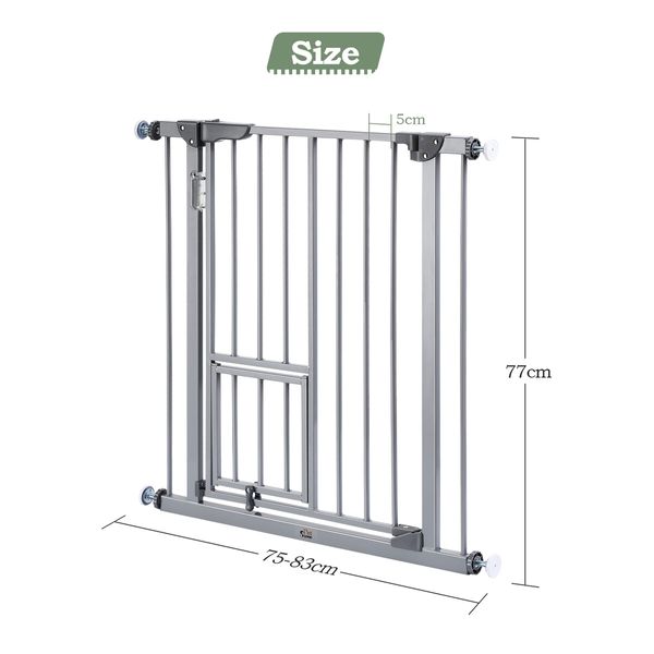 Dog Safety Gate Pet Barrier Kids Safe Fence Security Guard for Stairs Adjustable w/ Walk Through Door 77cm Grey