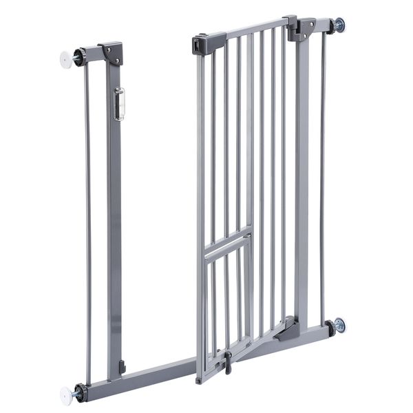 Dog Safety Gate Pet Barrier Kids Safe Fence Security Guard for Stairs Adjustable w/ Walk Through Door 77cm Grey