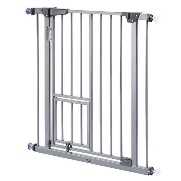 Dog Safety Gate Pet Barrier Kids Safe Fence Security Guard for Stairs Adjustable w/ Walk Through Door 77cm Grey