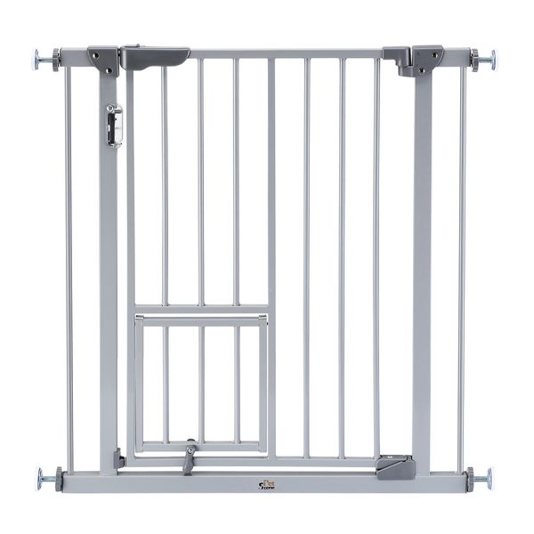 Dog Safety Gate Pet Barrier Kids Safe Fence Security Guard for Stairs Adjustable w/ Walk Through Door 77cm Grey