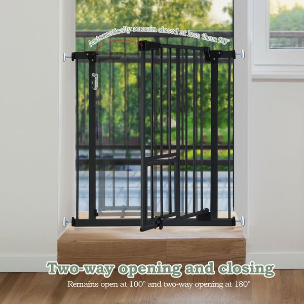 Safety Dog Gate Adjustable Pet Barrier Kids Security Guard Safe Fence for Stairs w/ Walk Through Door 77cm Black