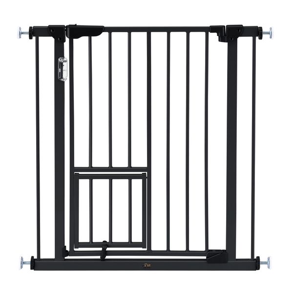 Safety Dog Gate Adjustable Pet Barrier Kids Security Guard Safe Fence for Stairs w/ Walk Through Door 77cm Black