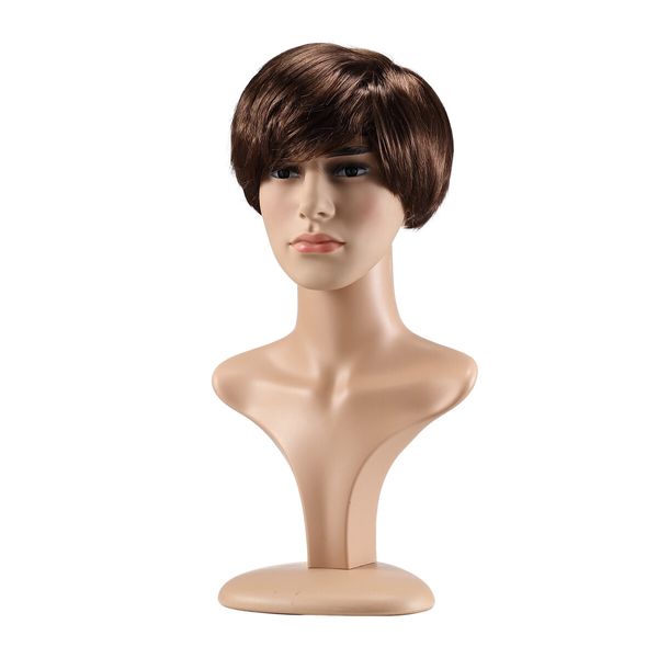 Short Straight Wig Hair Brown Fake False Synthetic Fibre for Men Mannequin 20CM