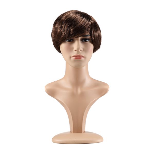 Short Straight Wig Hair Brown Fake False Synthetic Fibre for Men Mannequin 20CM