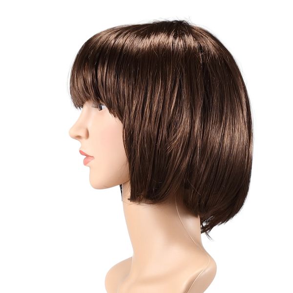 Short Straight Wig Brown Hair Fake False Synthetic Fibre for Women Female Mannequin 25CM