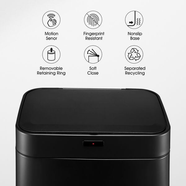 Dual Rubbish Bin Recycling 80L Kitchen Waste Dust Garbage Trash Can Motion Sensor Stainless Steel Household Container Black