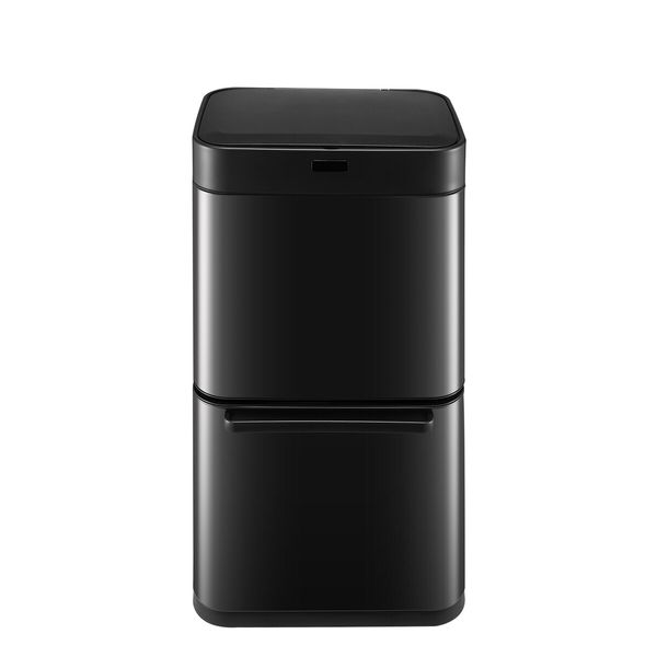 Dual Rubbish Bin Recycling 80L Kitchen Waste Dust Garbage Trash Can Motion Sensor Stainless Steel Household Container Black