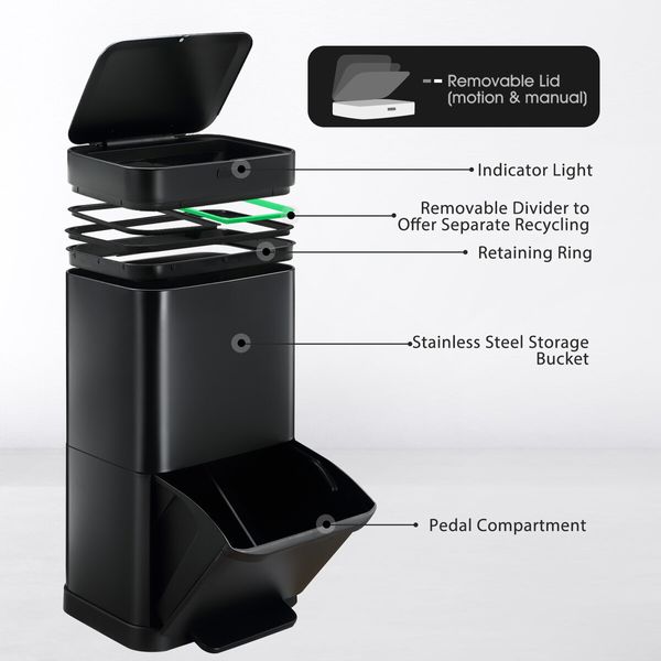 Rubbish Bin Recycling 70L Kitchen Waste Trash Can Dust Garbage Pedal Motion Sensor Dual Compartment Stainless Steel Container Household