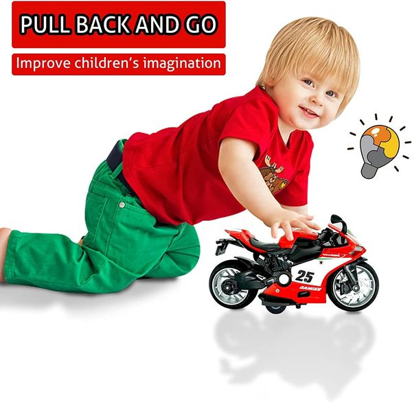 Motorcycle Toy,Pull Back Vehicles,Alloy Toy for Kids 3-9 (Red)