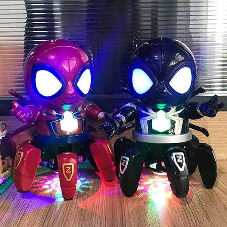 Cool Spider Robot with Six Paws -Colorful Lights, Music, Move Dancing - for Kids Gift (Red)