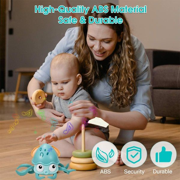 Electric Crawling Octopus Toy with Music LED Light Up Automatically Avoid Obstacles USB Charge for Babies (Green)