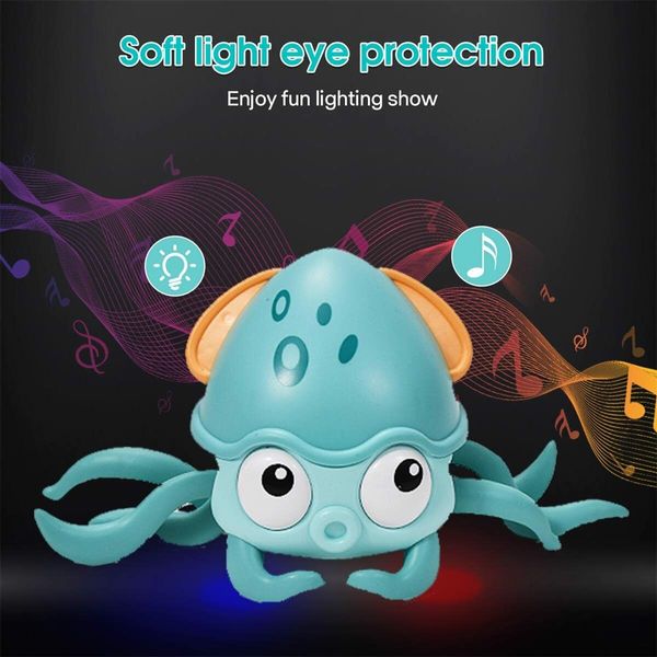 Electric Crawling Octopus Toy with Music LED Light Up Automatically Avoid Obstacles USB Charge for Babies (Green)