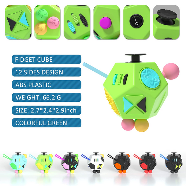 Fidget Dodecagon –12-Side Fidget Cube Relieves Stress and Anxiety Anti Depression Cube for Children and Adults with ADHD ADD OCD Autism (Green)