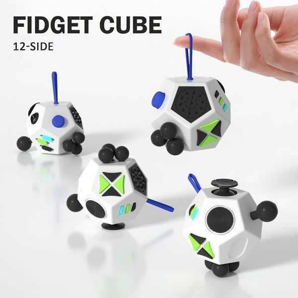 Fidget Dodecagon –12-Side Fidget Cube Relieves Stress and Anxiety Anti Depression Cube for Children and Adults with ADHD ADD OCD Autism (White)