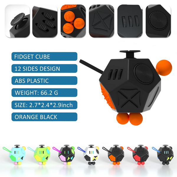 Fidget Dodecagon –12-Side Fidget Cube Relieves Stress and Anxiety Anti Depression Cube for Children and Adults with ADHD ADD OCD Autism (Black)