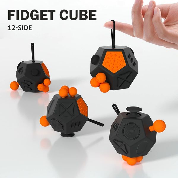 Fidget Dodecagon –12-Side Fidget Cube Relieves Stress and Anxiety Anti Depression Cube for Children and Adults with ADHD ADD OCD Autism (Black)