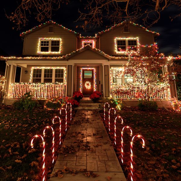 Christmas Solar Light LED Candy Cane Outdoor Garden Decoration Pathway Holiday Ornament 10Pcs