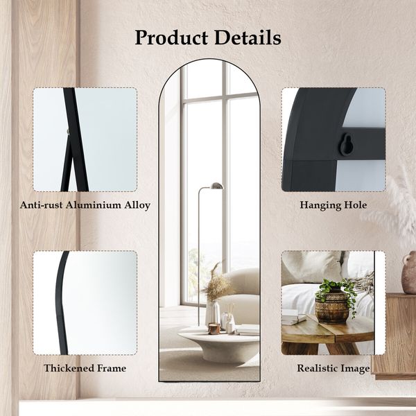 Arch Full Length Mirror Body Free Standing Hanging Floor Leaning for Bedroom Hallway Removable Stand Aluminium Alloy Frame 