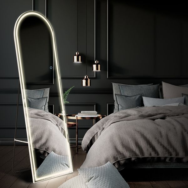 LED Full Length Mirror Arched Body Floor Free Standing Hanging Leaning Lighted Wall Mounted Bedroom Hallway 3 Lighting Colours 