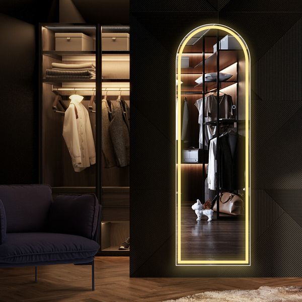 LED Full Length Mirror Arched Body Floor Free Standing Hanging Leaning Lighted Wall Mounted Bedroom Hallway 3 Lighting Colours 