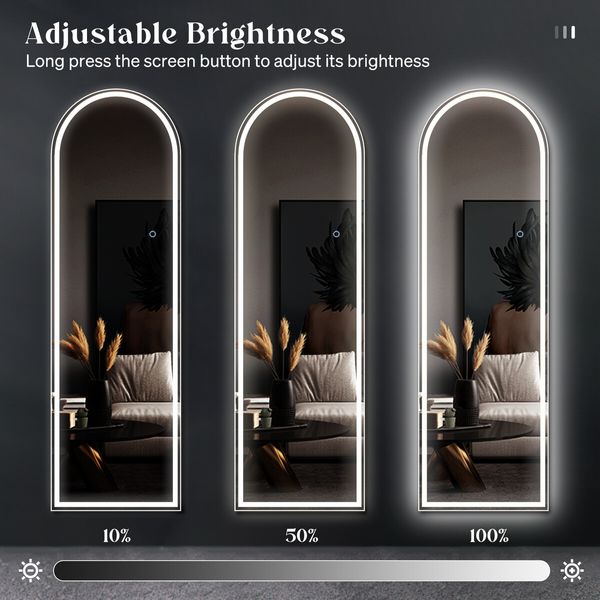 LED Full Length Mirror Arched Body Floor Free Standing Hanging Leaning Lighted Wall Mounted Bedroom Hallway 3 Lighting Colours 