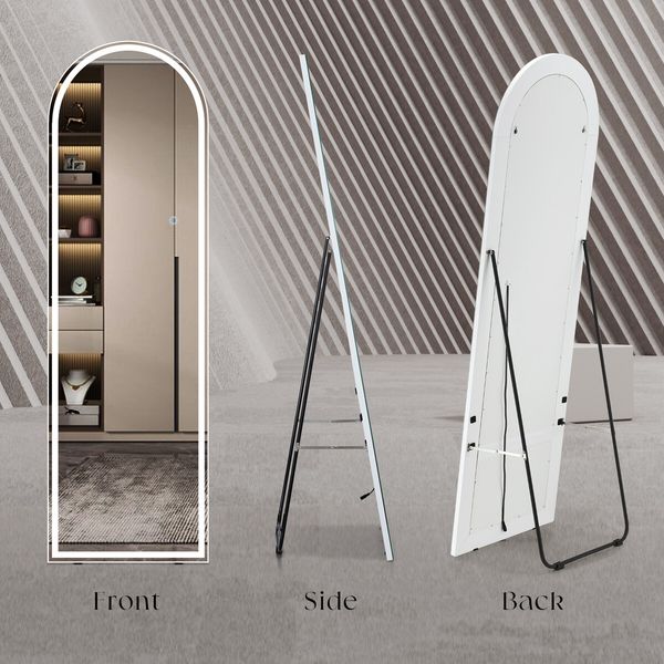 LED Full Length Mirror Arched Body Floor Free Standing Hanging Leaning Lighted Wall Mounted Bedroom Hallway 3 Lighting Colours 