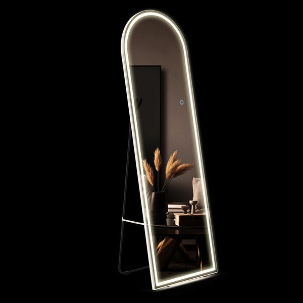 LED Full Length Mirror Arched Body Floor Free Standing Hanging Leaning Lighted Wall Mounted Bedroom Hallway 3 Lighting Colours 