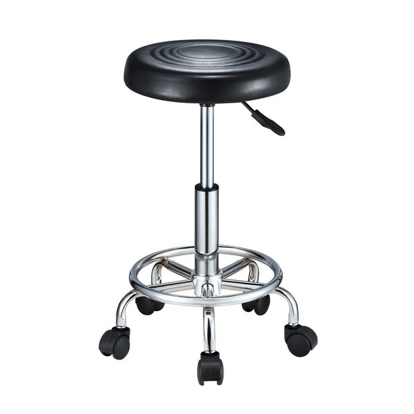 Salon Chair Barber Stool Hairdressing Beauty Clinic Height Adjustable Rotatable Round PU Black