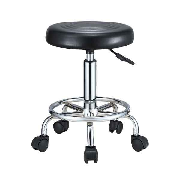 Salon Chair Barber Stool Hairdressing Beauty Clinic Height Adjustable Rotatable Round PU Black