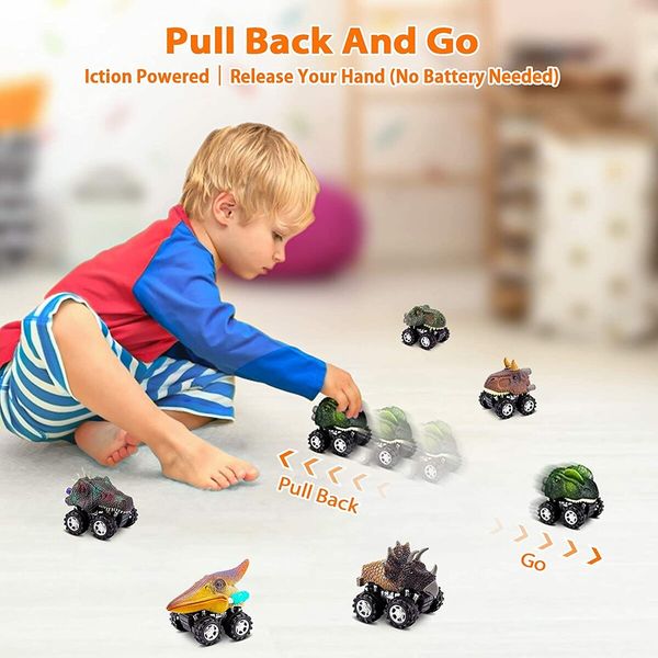 6 Pack Toddler Dinosaur Car Toys Pull Back Dinosaur Games Boys Birthday Gifts for Kids Age 4+