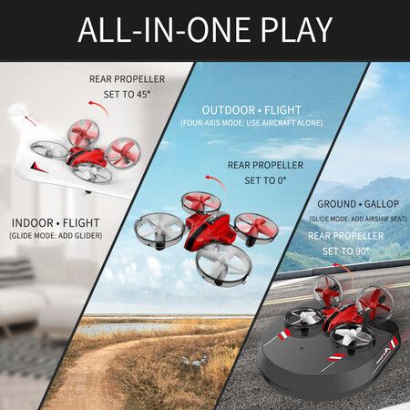 3 IN 1 UAV Mini Drone Vehicle Boat 3 in 1 RC Quadcopter with Headless Mode 2.4GHZ Remote Control One Key Return 360°3D Back