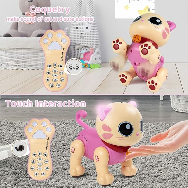 Remote Control Kitty Toys Interactive Intelligent Robotic with LED Program Dancing and Music for Birthday Gifts Age 3+