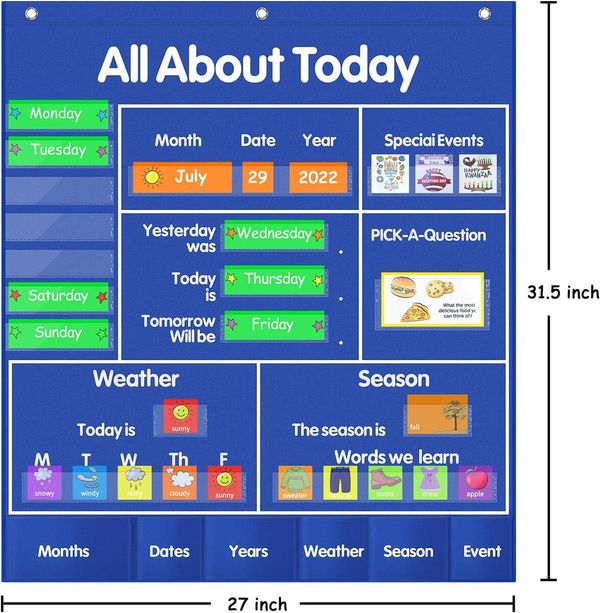 All About Today Circle Time Learning Center Pocket Chart Preschool Weather Calendar Circle Time