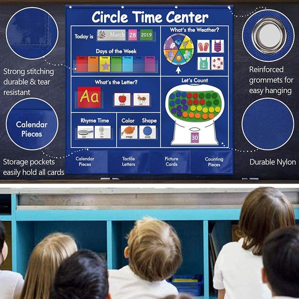 Circle Time Center Classroom Pocket Chart Educational Pocket Chart Teaching Materials Learning Calendar Weather Counting Letter Color Shape