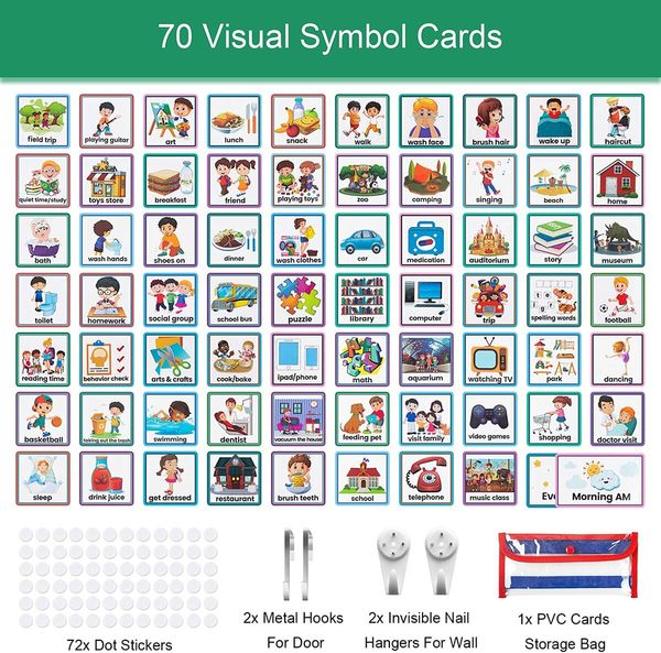 Kids Visual Schedule Calendar Chart 2 in 1 Autism Daily Chore Routine Chart With 70 Cards Behavioral Tool Wall Planner for Home School