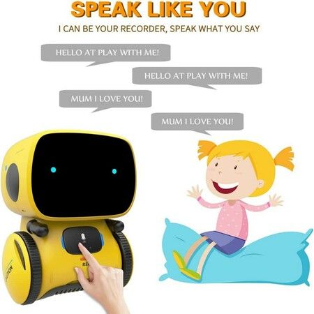 Kids Robot Toy Smart Talking Robots Intelligent with Voice Controlled Touch Sensor Singing Dancing Gift For Age 3+ (Yellow)